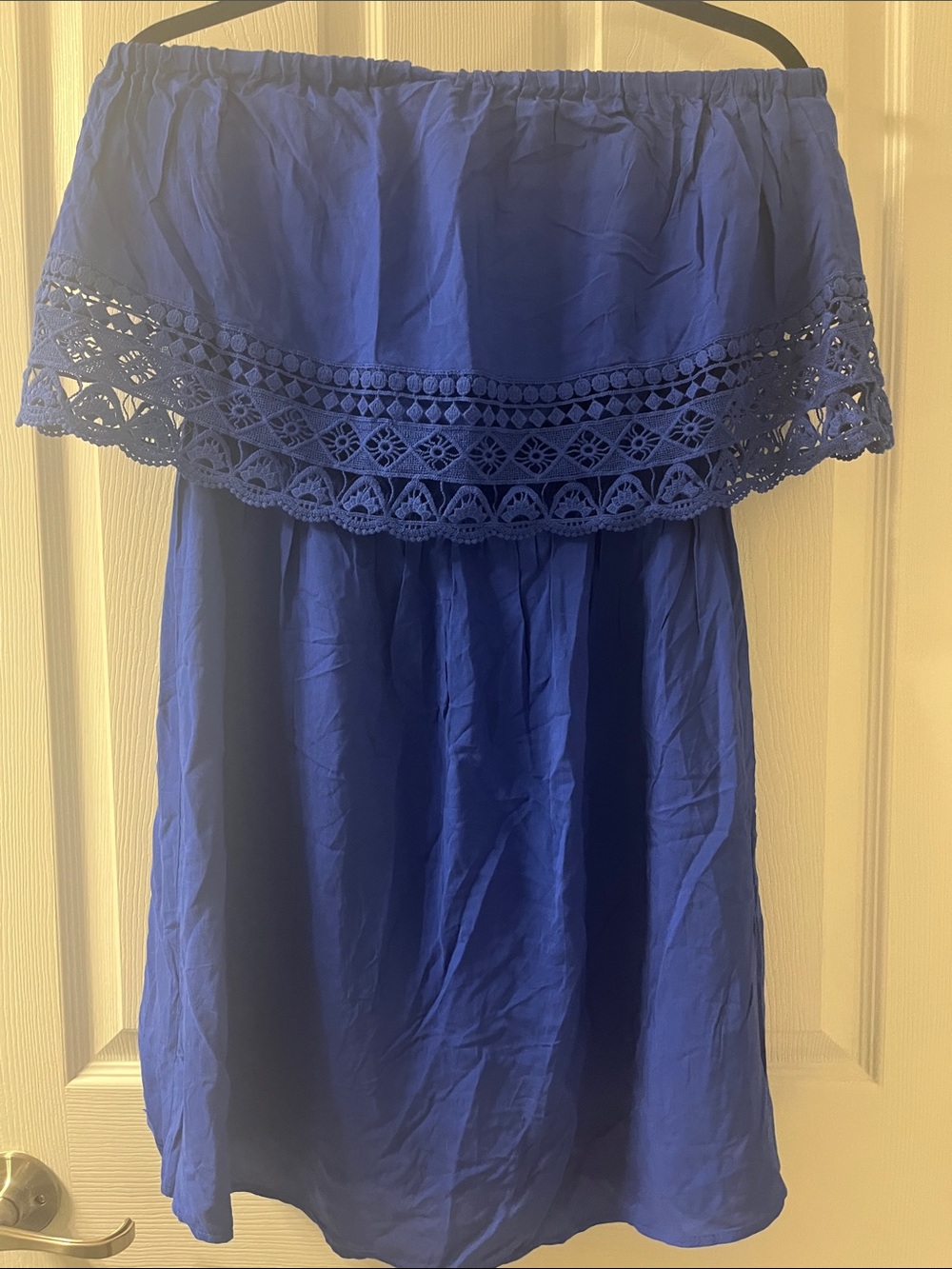 Strapless Crochet Trim Dress in Royal Blue
